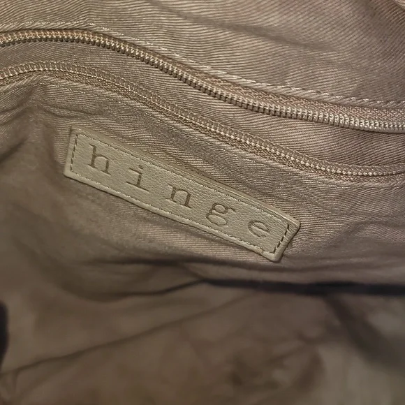 HINGE Floral Tan Suede Leather Shoulder Satchel Bag - Picture 7 of 9